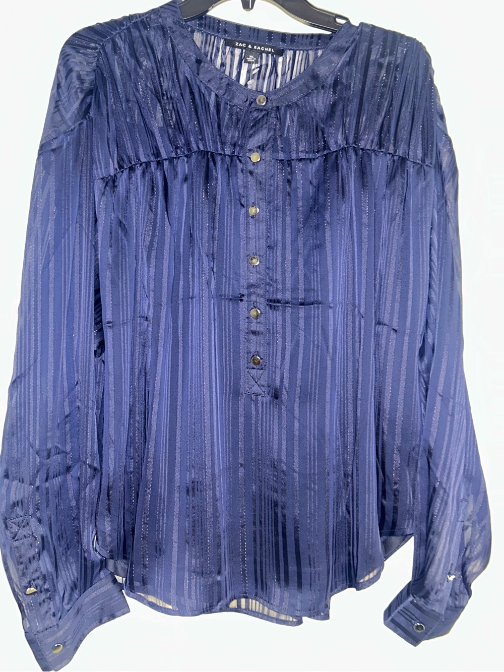 Zac & Rachel Navy Striped Button-Pleat Blouse
